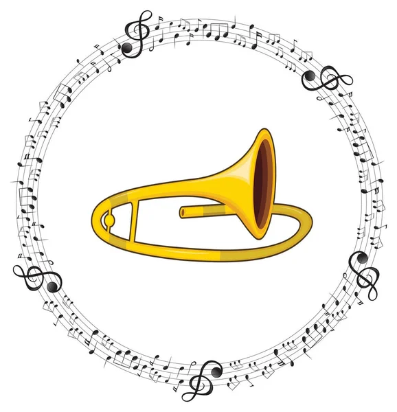 Sousaphone Con Note Musicali Sfondo Bianco — Vettoriale Stock