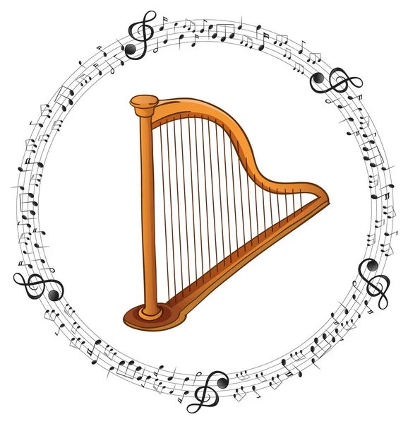Classic Harp Musical Notes White Background Illustration — Stock Vector