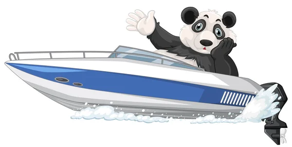 Panda Een Speedboot Cartoon Stijl Illustratie — Stockvector