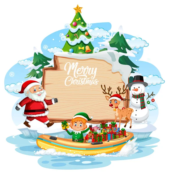 Empty Banner Christmas Elves Delivering Gifts Boat Illustration — Stock Vector