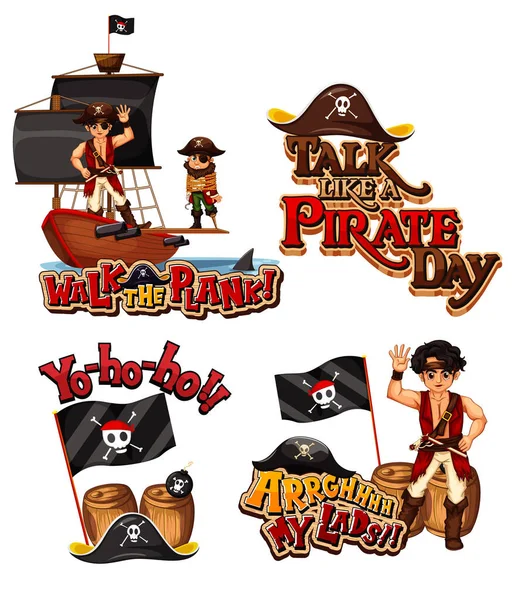 Set Pirate Cartoon Characters Illustration — Stock Vector