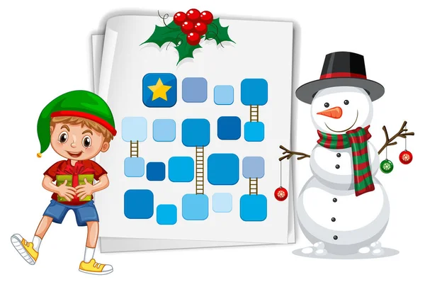 Snake Ladders Spel Template Met Kerst Thema Illustratie — Stockvector