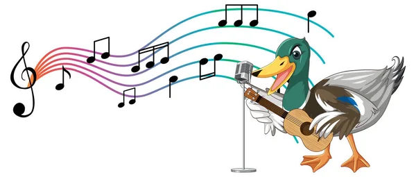 Качка Грає Гітарі Укулеле Ілюстрацією Музичної Ноти — стоковий вектор