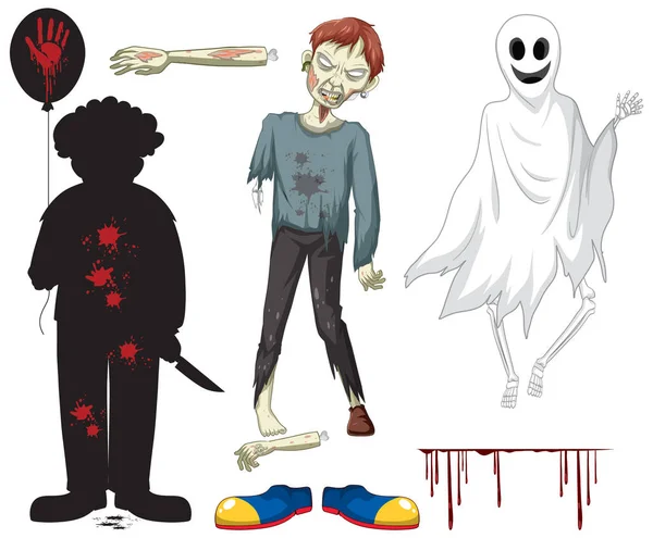 Conjunto Personajes Halloween Sobre Fondo Blanco Ilustración — Vector de stock