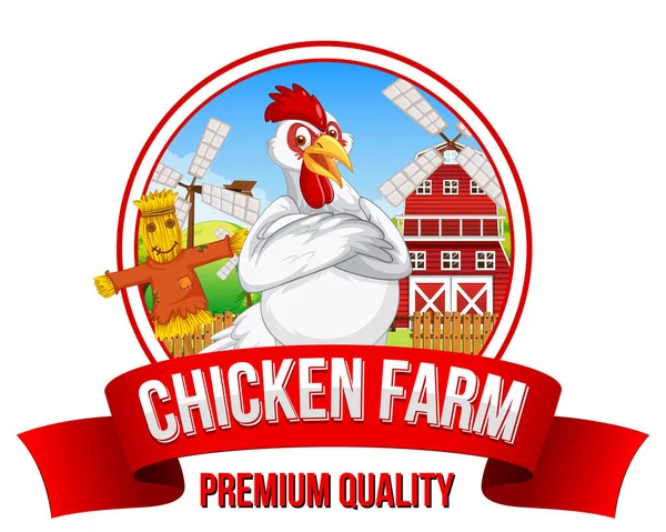 Chicken Farm Premium Panji Kualitas Dengan Gambar Karakter Kartun Ayam - Stok Vektor