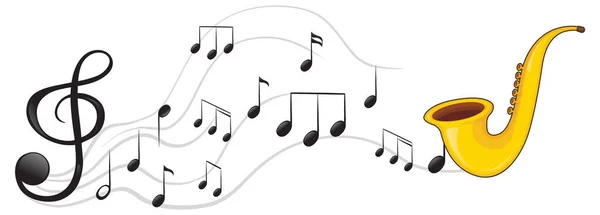 Sassofono Con Note Musicali Sfondo Bianco — Vettoriale Stock