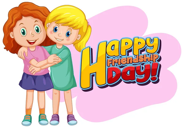 Happy Friendship Day Two Cute Girls Cartoon Style Illustration — Stock Vector