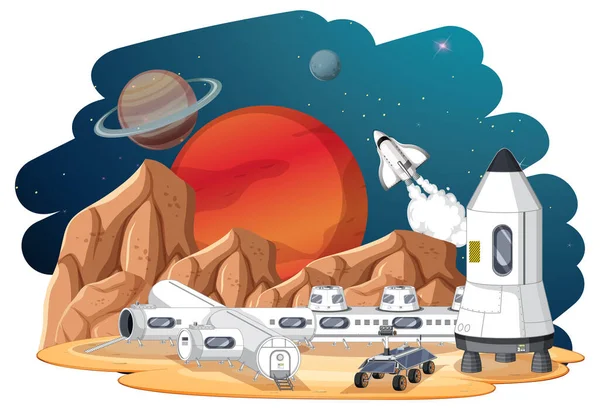 Paisaje Aislado Superficie Del Planeta Con Edificios Colonias Ilustración — Vector de stock