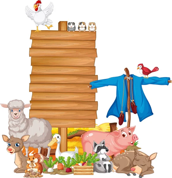 Zvíře Dřevěnou Tabulí Banner Ilustrace — Stockový vektor