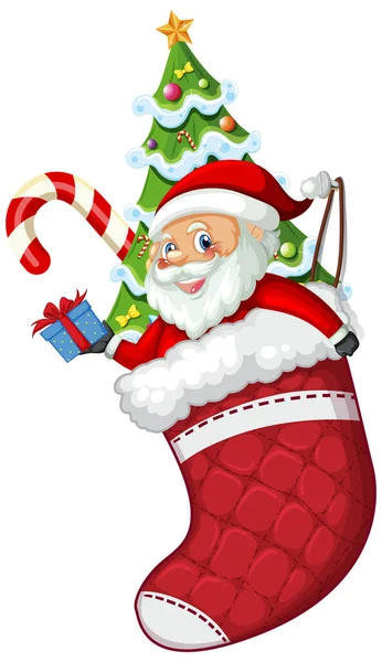 Calza Natale Con Babbo Natale Elementi Illustrazione — Vettoriale Stock