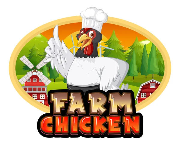 Персонаж Мультфильма Шеф Повара Логотипом Farm Chicken — стоковый вектор