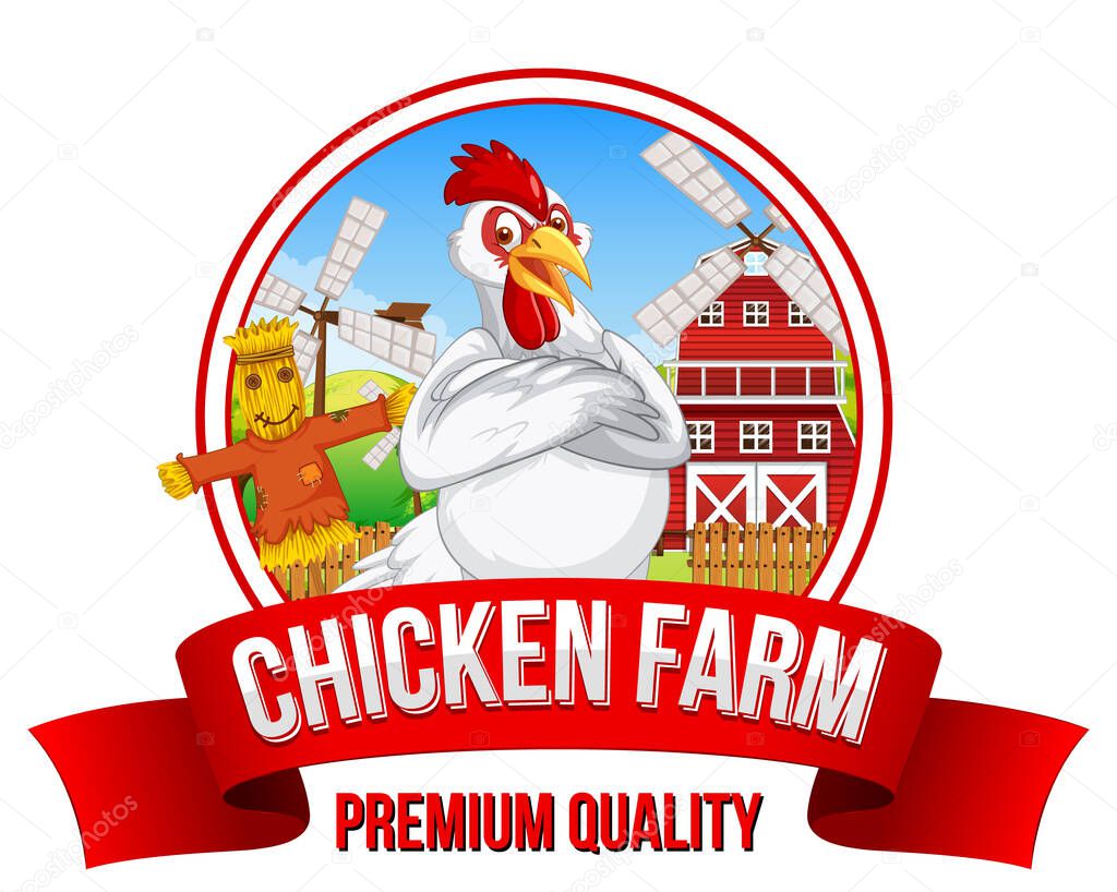 Chicken Farm Premium Quality banner with chicken cartoon character illustration