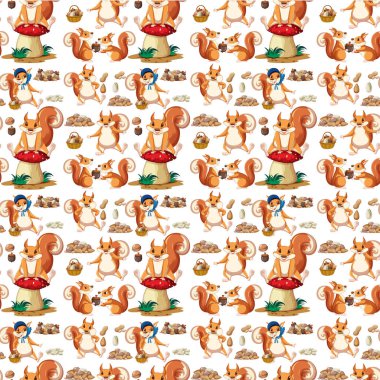 Beyaz arka planda fındıklı komik sincap kusursuz illüstrasyon