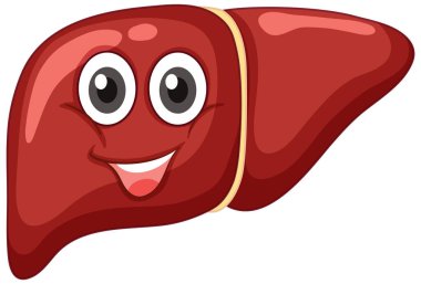 Beyaz arkaplan çiziminde yüz ifadesi olan sağlıklı karaciğer