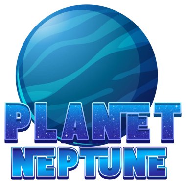 Neptün Gezegeni kelime logo tasarımı ile Neptün Gezegeni illüstrasyonu
