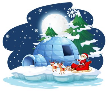 Noel Baba 'nın kızakla çizdiği karlı gece.
