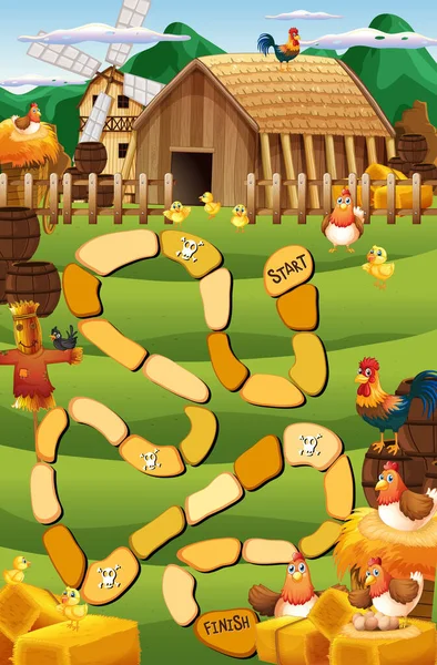 Snake Ladders Game Template Farm Theme Illustration — Stock Vector