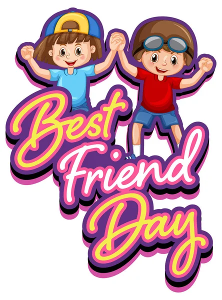 Miglior Giorno Amico Con Due Bambini Personaggi Dei Cartoni Animati — Vettoriale Stock