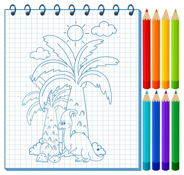 Notebook Doodle Sketch Design Colour Pencils Illustration — Stock Vector