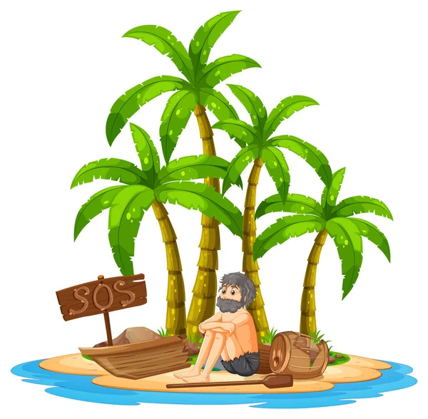 Man Deserted Island Isolated Illustration — Stock Vector