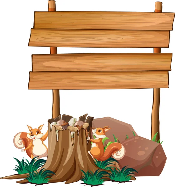 Esquilo Com Banner Madeira Ilustração —  Vetores de Stock
