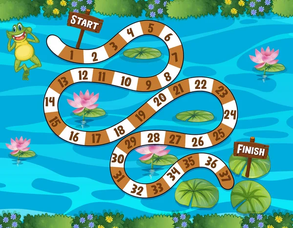 Tellen Nummers Spel Template Met Vijver Achtergrond Illustratie — Stockvector