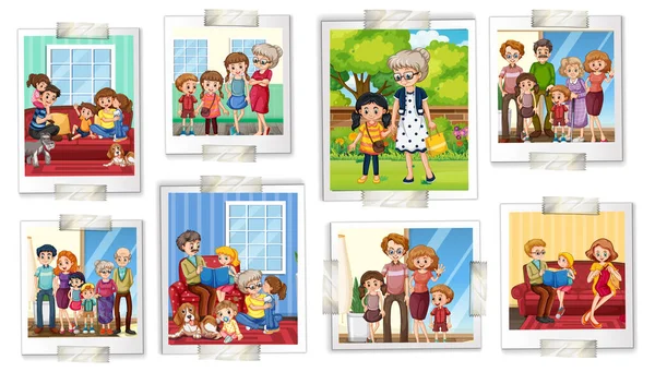 Set Family Photos Cartoon Style Illustration — Stock Vector