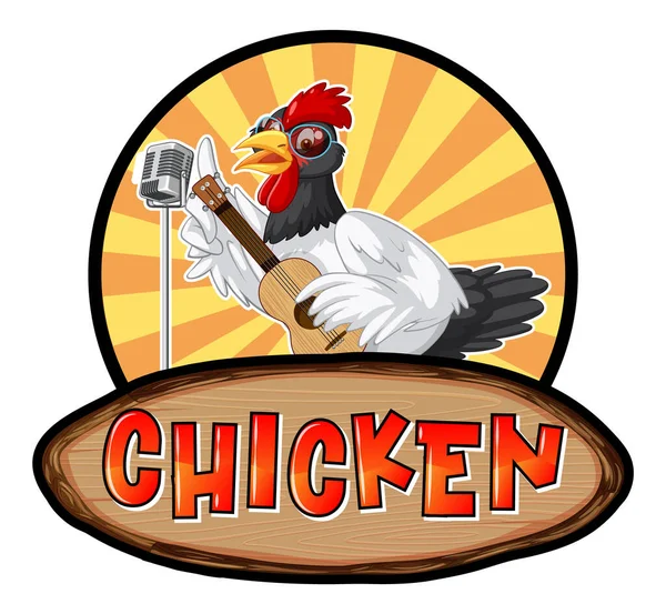 Pollo Giocare Chitarra Cartone Animato Personaggio Logo Illustrazione — Vettoriale Stock