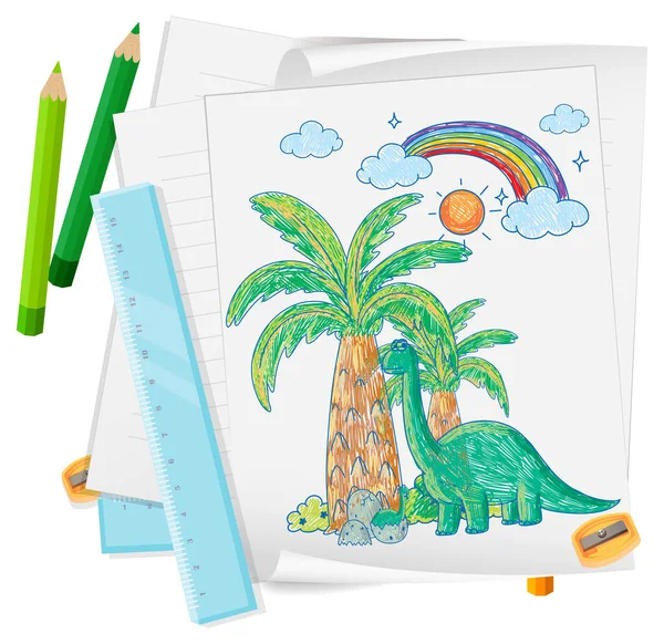 Una Carta Con Disegno Schizzo Doodle Con Illustrazione Colori Matite — Vettoriale Stock