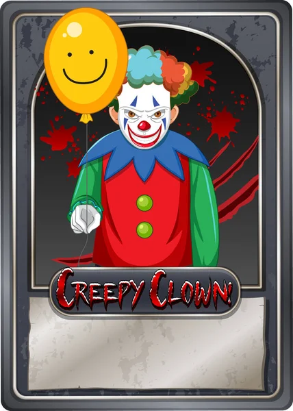 Griezelige Clown Karakter Spel Kaart Template Illustratie — Stockvector