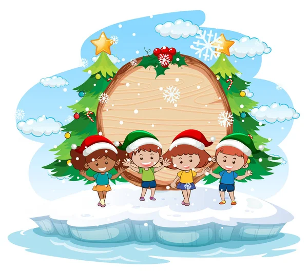 Noel Temalı Resimde Çocuklu Boş Pankart — Stok Vektör