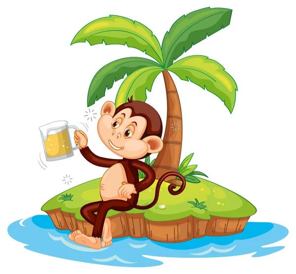 Drunk Monkey Cartoon Character Isolated Island Illustration — Stock Vector