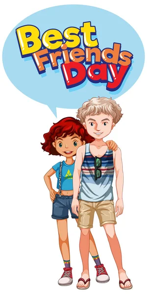 Baner Logo Best Friend Day Ilustracją Pary Nastolatków — Wektor stockowy