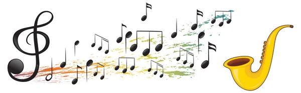 Саксофон Музыкальными Нотами Белом Фоне — стоковый вектор