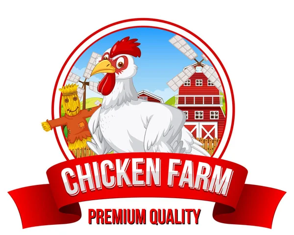 Chicken Farm Premium Panji Kualitas Dengan Gambar Karakter Kartun Ayam - Stok Vektor