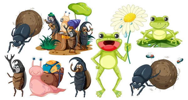 Set Different Invertebrate Animals Cartoon Style Illustration — Stock Vector