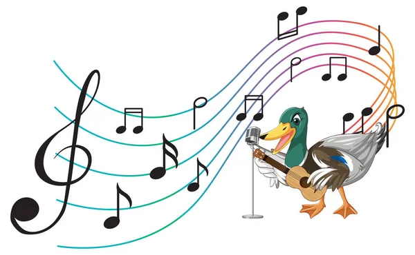 鸭子弹吉他 四弦琴配乐谱插图 — 图库矢量图片
