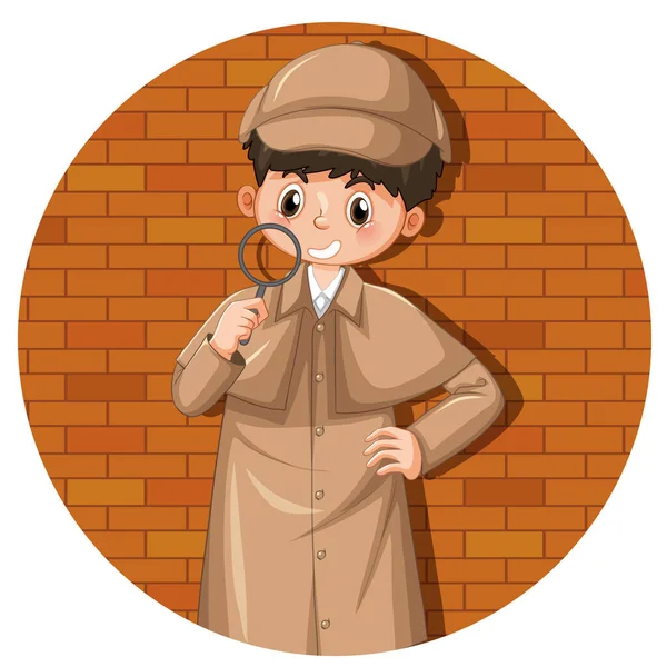 Detective Che Indossa Cappotto Marrone Sfondo Bianco Illustrazione — Vettoriale Stock