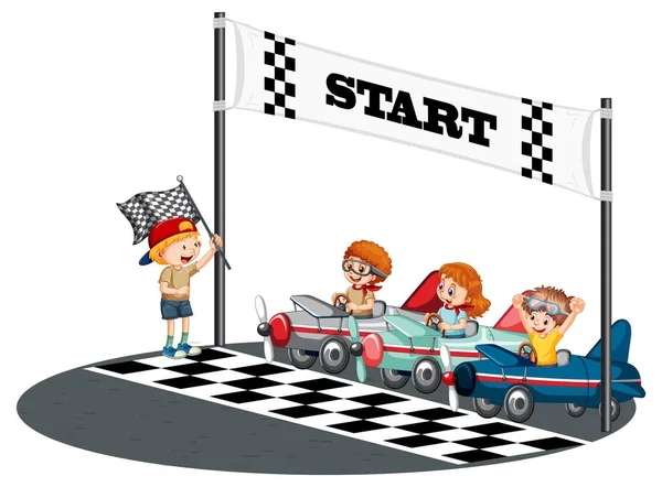 Jabonera Derby Con Los Niños Carreras Coches Ilustración — Vector de stock