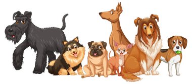 Köpek grupları beyaz arkaplan illüstrasyonunda ürerler