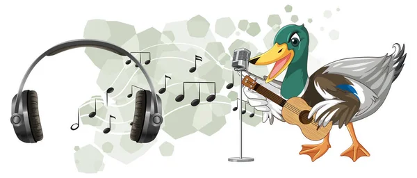 Die Ente Spielt Gitarre Ukulele Mit Notenillustration — Stockvektor