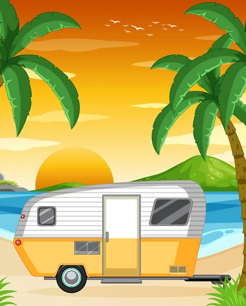 Viaje Por Carretera Vacaciones Verano Playa Ilustración — Vector de stock