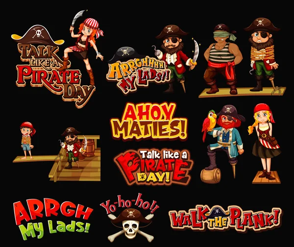 Conjunto Frases Piratas Banners Ilustración — Vector de stock