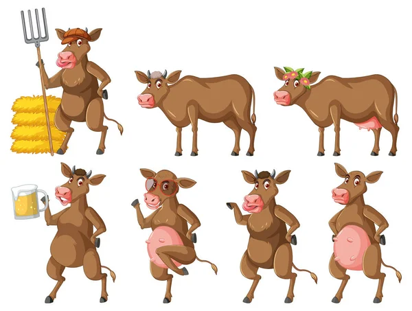 Set Different Milk Cows Cartoon Style Illustration — Stock Vector