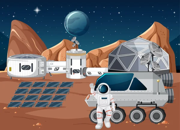 Astronot Pada Gambar Adegan Stasiun Ruang Angkasa - Stok Vektor