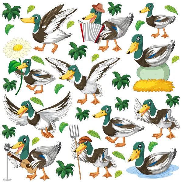 Mallard Engraçado Fundo Branco Elemento Ilustração — Vetor de Stock