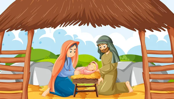 Belén Dibujos Animados Jesucristo Ilustración — Vector de stock
