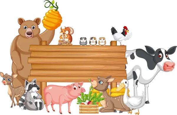Animale Con Insegna Legno Striscione Illustrazione — Vettoriale Stock