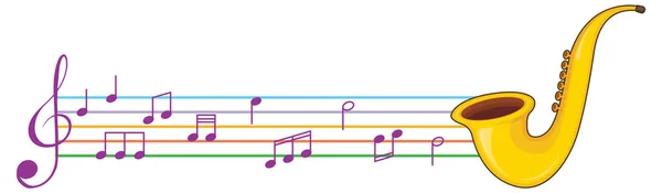 Saxofón Con Notas Musicales Sobre Fondo Blanco Ilustración — Vector de stock