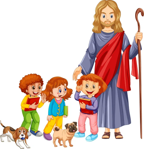 Jesus Crianças Fundo Branco Ilustração — Vetor de Stock